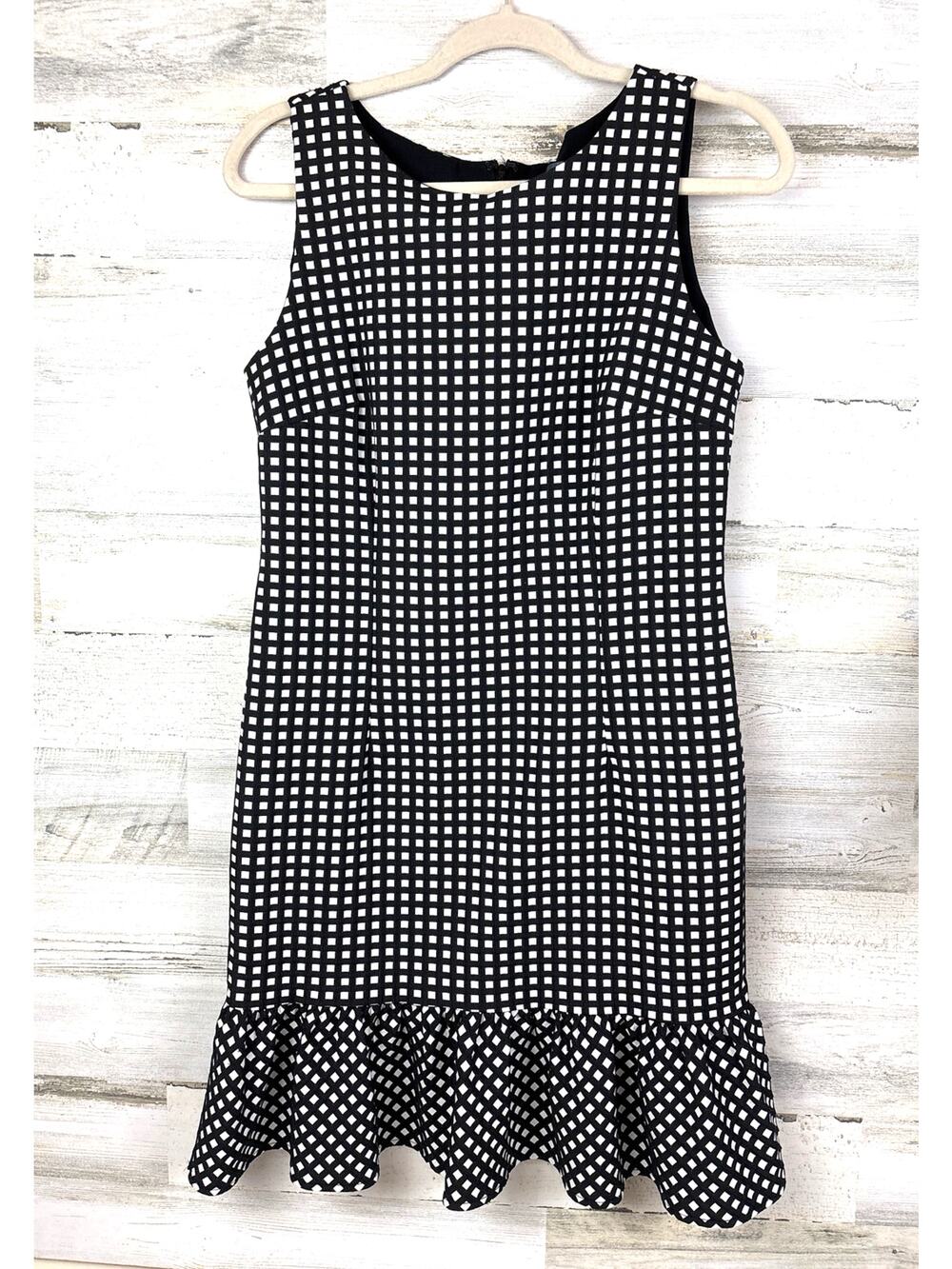 Elliott Lauren Womens 6 Black White Gingham Sleeveless A-Line Party Mini Dress